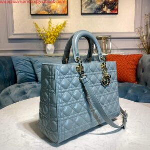 Replica Dior M0566 Large Lady Dior Bag Lake Blue Cannage Lambskin