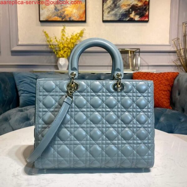 Replica Dior M0566 Large Lady Dior Bag Lake Blue Cannage Lambskin 4