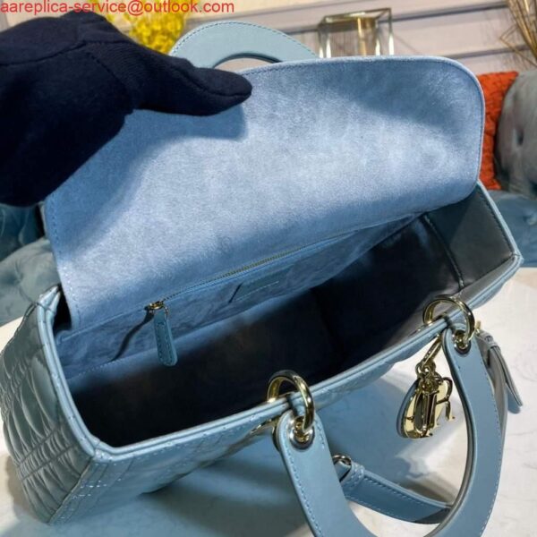 Replica Dior M0566 Large Lady Dior Bag Lake Blue Cannage Lambskin 10