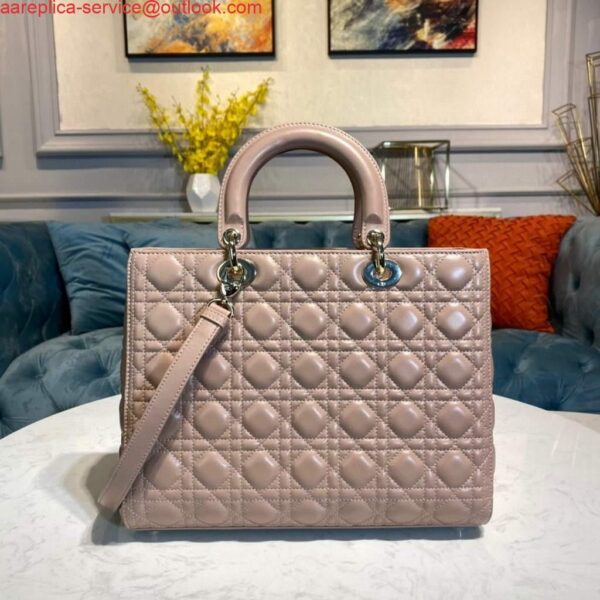 Replica Dior M0566 Large Lady Dior Bag Pink Cannage Lambskin 4