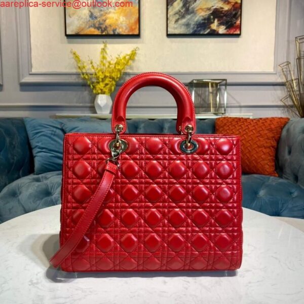 Replica Dior M0566 Large Lady Dior Bag Red Cannage Lambskin 4