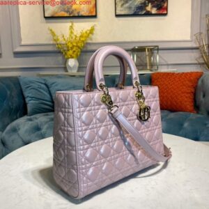 Replica Dior M0566 Large Lady Dior Bag Silver Pink Cannage Lambskin