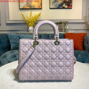 Replica Dior M0566 Large Lady Dior Bag Silver Pink Cannage Lambskin 2