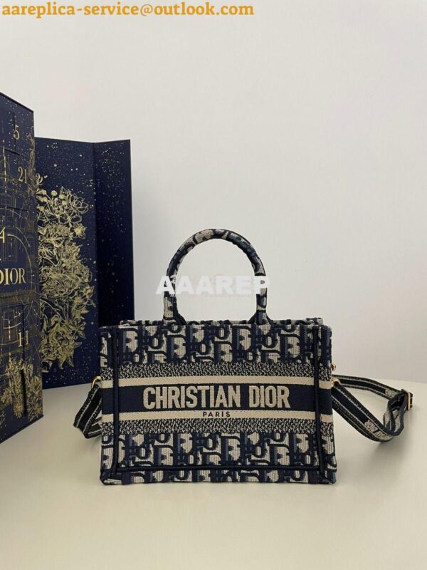 Replica Dior Mini Book Tote With Strap Blue and Beige Oblique Embroide