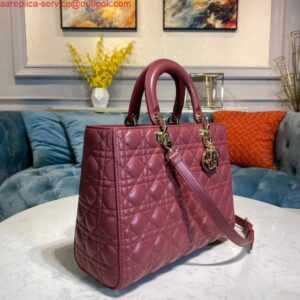 Replica Dior M0566 Large Lady Dior Bag Wine Red Cannage Lambskin