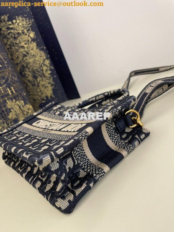 Replica Dior Mini Book Tote With Strap Blue and Beige Oblique Embroide 3