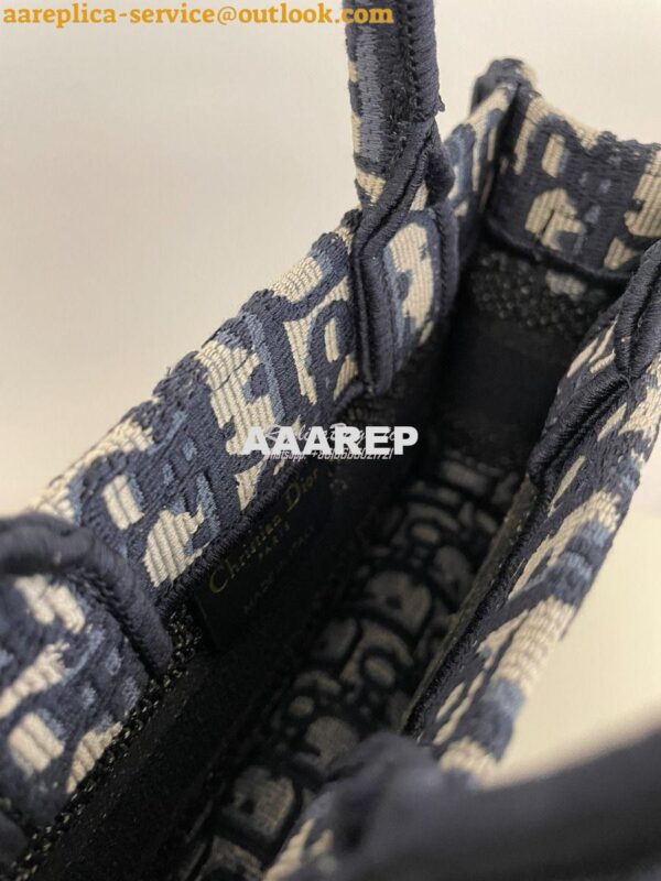 Replica Dior Mini Book Tote With Strap Blue and Beige Oblique Embroide 7