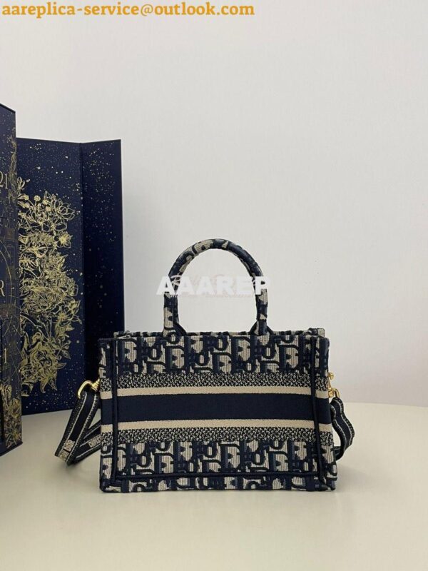 Replica Dior Mini Book Tote With Strap Blue and Beige Oblique Embroide 9