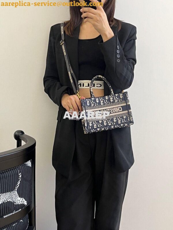 Replica Dior Mini Book Tote With Strap Blue and Beige Oblique Embroide 10