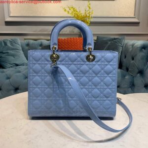 Replica Dior M0566 Large Lady Dior Cannage Calfskin Bag Blue 2