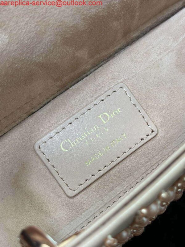 Replica Dior M0613 Small Lady D-joy Bag Blue Cannage Lambskin Embroidered half pearl rose gold 10