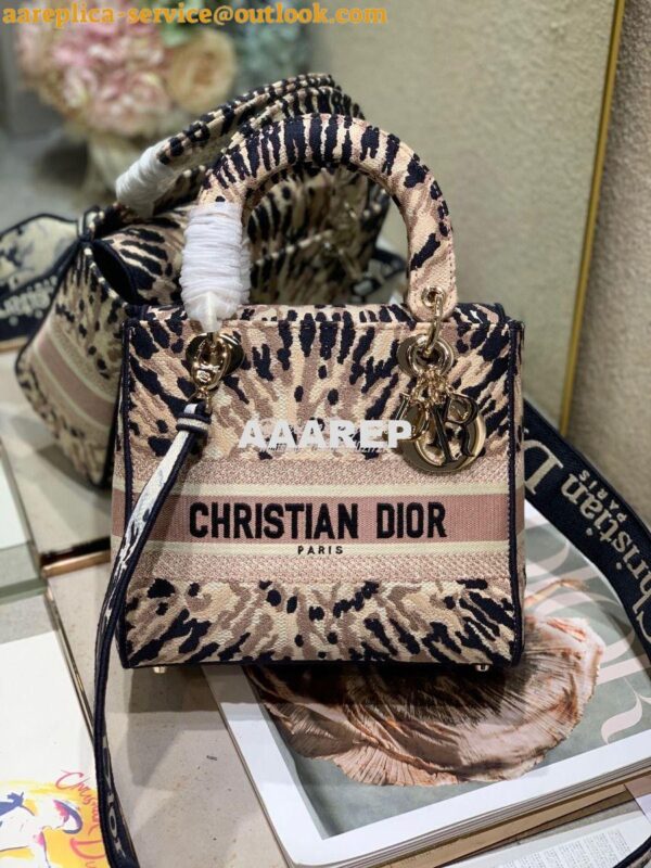 Replica Dior Medium Lady D-lite Bag Multicolor Tie & Dior Embroidery