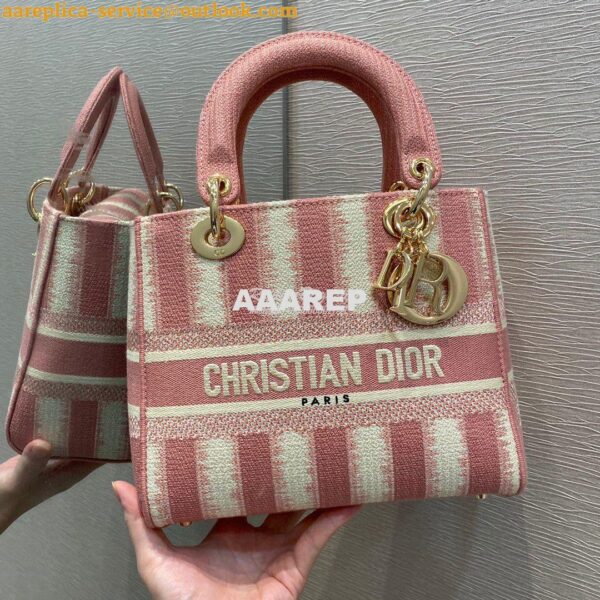 Replica Dior Medium Lady D-lite Bag Pink D-Stripes Embroidery 2