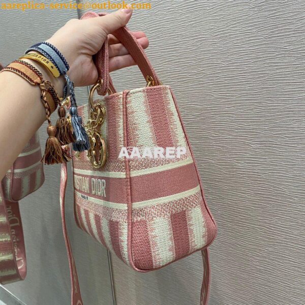 Replica Dior Medium Lady D-lite Bag Pink D-Stripes Embroidery 3