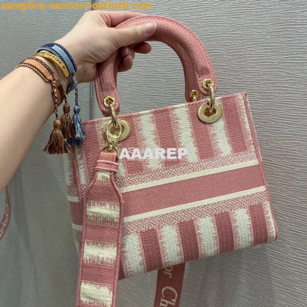 Replica Dior Medium Lady D-lite Bag Pink D-Stripes Embroidery 4