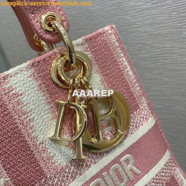Replica Dior Medium Lady D-lite Bag Pink D-Stripes Embroidery 5