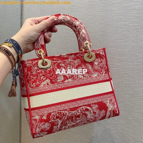 Replica Dior Medium Lady D-Lite Bag Raspberry Toile de Jouy Reverse Em 7