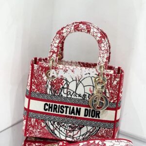 Replica Dior Medium Lady D-Lite Bag Red and White D-Royaume d'Amour Em 2