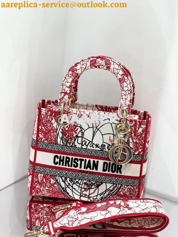 Replica Dior Medium Lady D-Lite Bag Red and White D-Royaume d'Amour Em 4