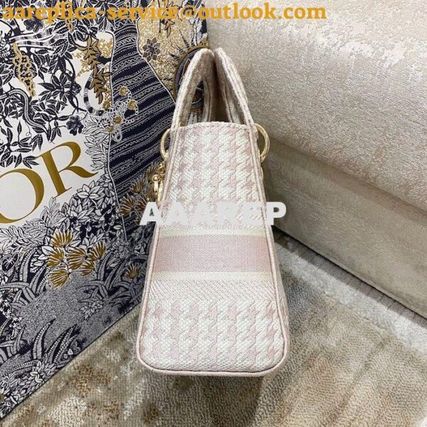 Replica Dior Medium Lady D-Lite Bag Rose Des Vents Houndstooth Embroid 3