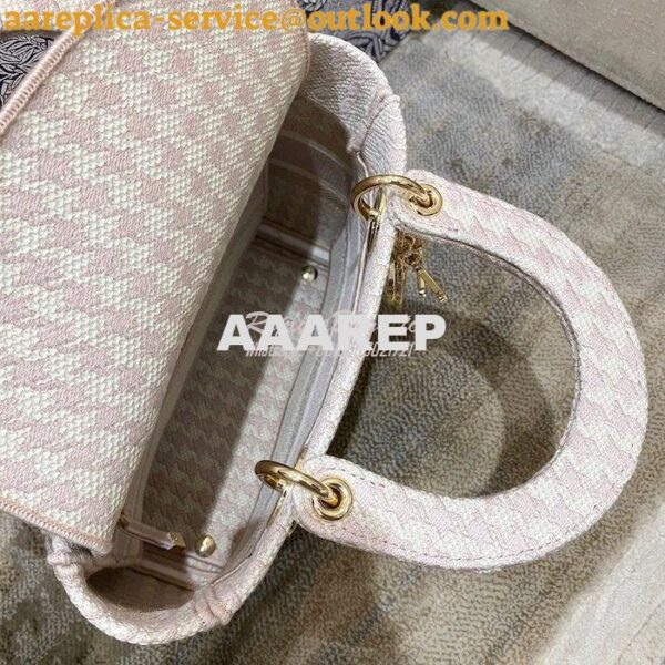 Replica Dior Medium Lady D-Lite Bag Rose Des Vents Houndstooth Embroid 7