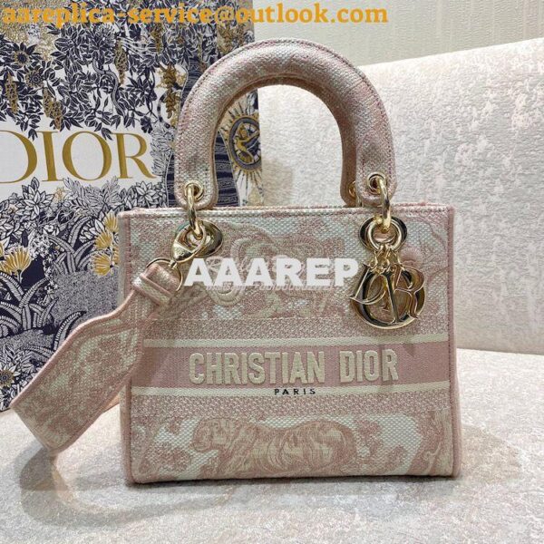 Replica Dior Medium Lady D-Lite Bag Rose Des Vents Toile de Jouy Embro 3
