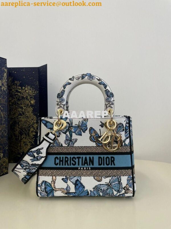 Replica Dior Medium Lady D-Lite Bag White and Pastel Midnight Blue Toi