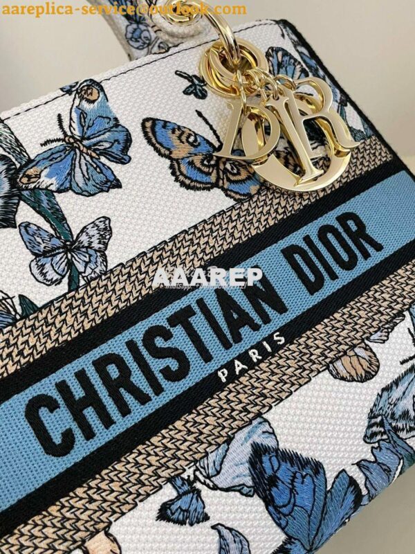 Replica Dior Medium Lady D-Lite Bag White and Pastel Midnight Blue Toi 4