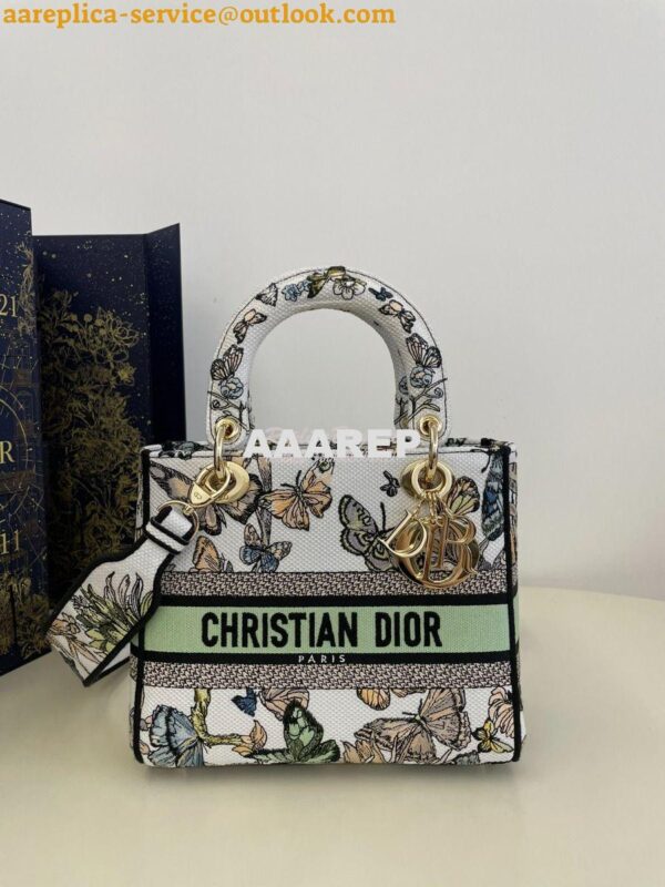 Replica Dior Medium Lady D-Lite Bag White Toile de Jouy Mexico Embroid