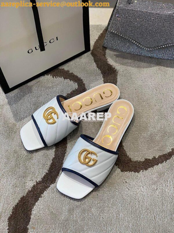 Replica Gucci Women's Slide w Double G 629730 White Black 2