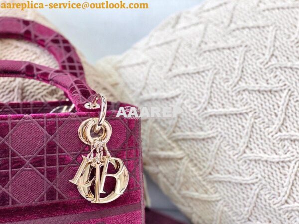 Replica Dior Medium Lady D-lite Bag Wine Cannage Embroidered Velvet M0 3