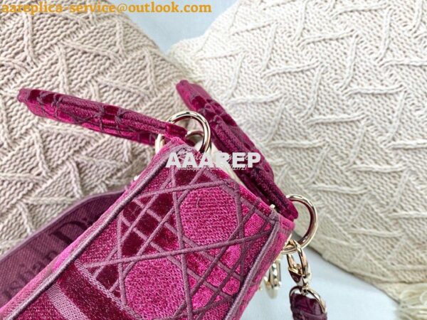 Replica Dior Medium Lady D-lite Bag Wine Cannage Embroidered Velvet M0 5