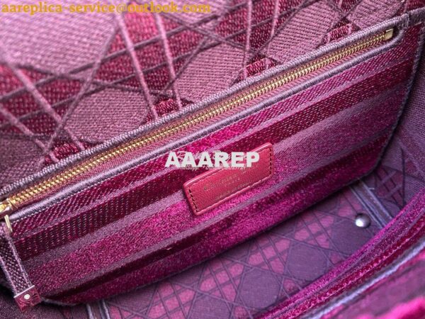 Replica Dior Medium Lady D-lite Bag Wine Cannage Embroidered Velvet M0 6