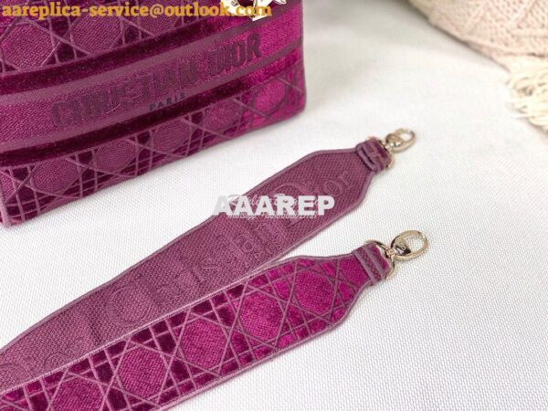 Replica Dior Medium Lady D-lite Bag Wine Cannage Embroidered Velvet M0 7