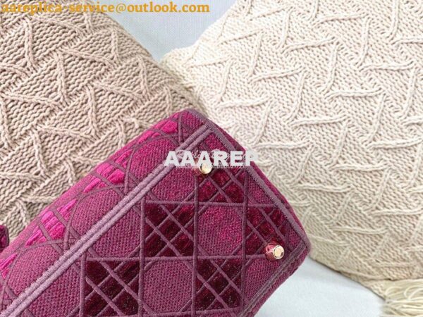 Replica Dior Medium Lady D-lite Bag Wine Cannage Embroidered Velvet M0 8