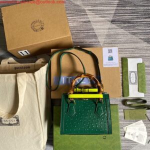 Replica Gucci Diana Mini Tote Bag Ostrich LeatherTop Handle Bag Gucci ‎655661 Green