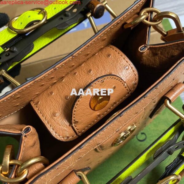 Replica Gucci Diana Mini Tote Bag Ostrich LeatherTop Handle Bag Gucci ‎655661 Tan 7