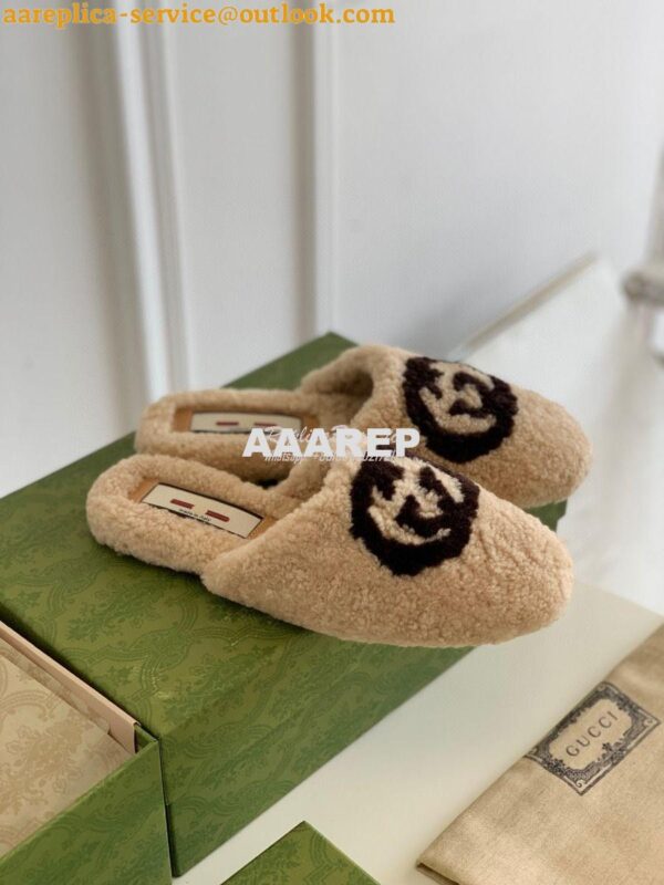 Replica Gucci Women's Slipper With Interlocking G 658897 Light Brown 9