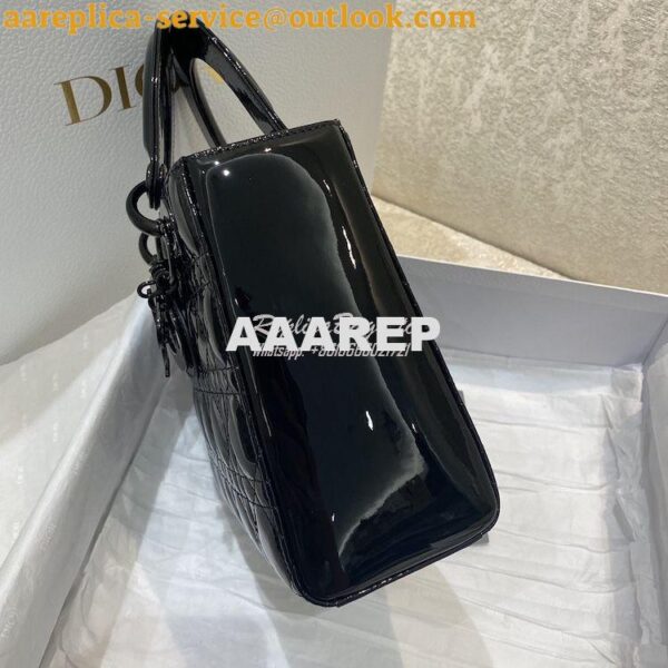 Replica Dior Medium Lady Dior Black Ultraglossy Patent Cannage Calfski 4