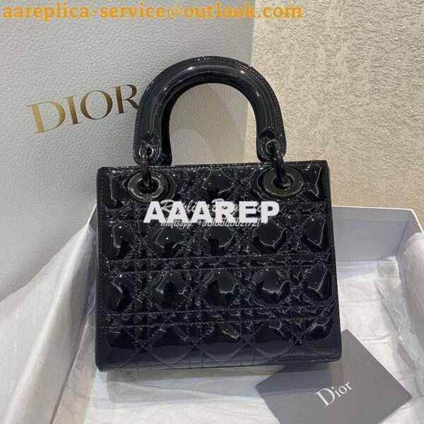 Replica Dior Medium Lady Dior Black Ultraglossy Patent Cannage Calfski 5