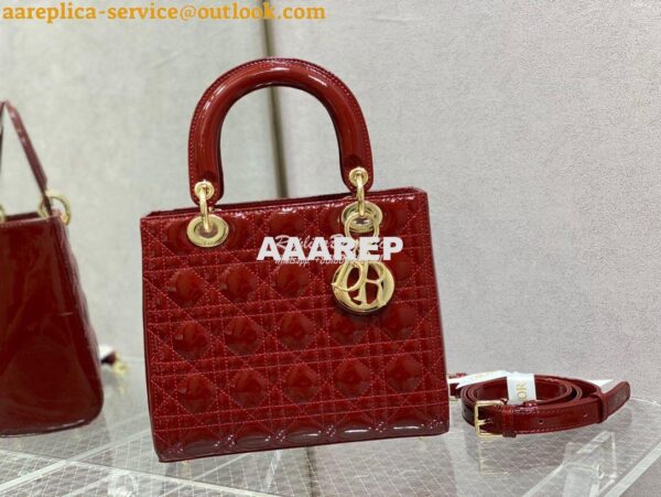 Replica Dior Medium Lady Dior Flap Cover Patent Calfskin Bag M0565 Red 3