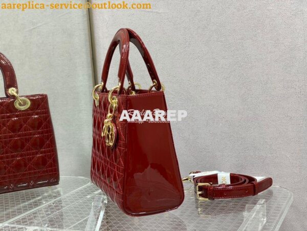 Replica Dior Medium Lady Dior Flap Cover Patent Calfskin Bag M0565 Red 4