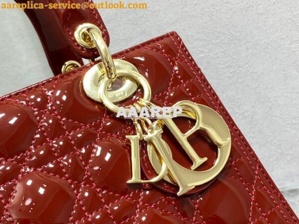 Replica Dior Medium Lady Dior Flap Cover Patent Calfskin Bag M0565 Red 5