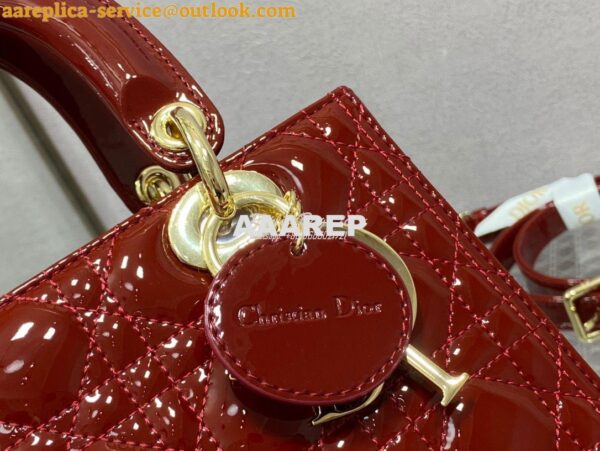 Replica Dior Medium Lady Dior Flap Cover Patent Calfskin Bag M0565 Red 6