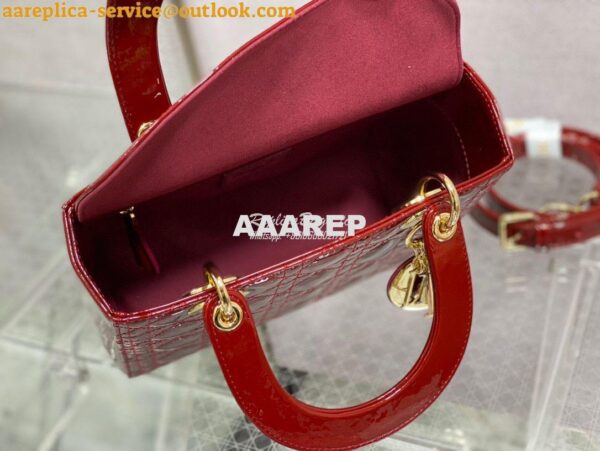 Replica Dior Medium Lady Dior Flap Cover Patent Calfskin Bag M0565 Red 8
