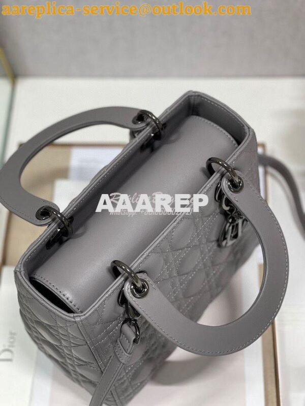 Replica Dior Medium Lady Dior Steel Grey Lambskin Cannage with Rutheni 3