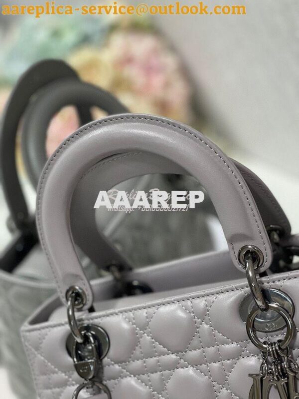 Replica Dior Medium Lady Dior Steel Grey Lambskin Cannage with Rutheni 5