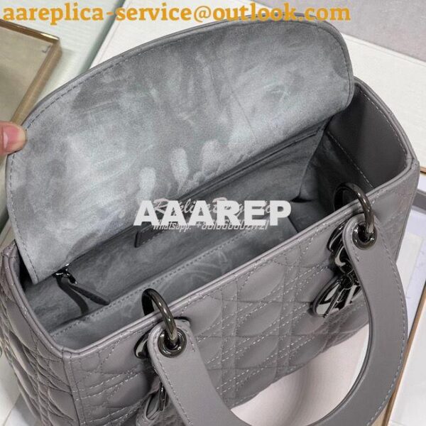 Replica Dior Medium Lady Dior Steel Grey Lambskin Cannage with Rutheni 6