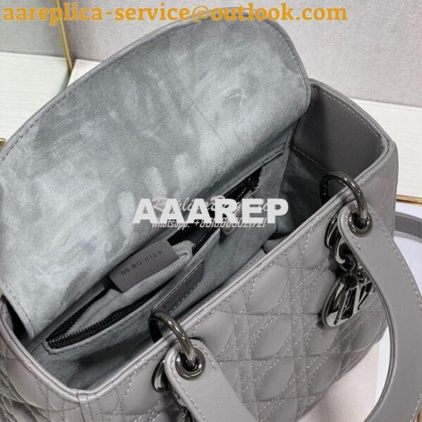 Replica Dior Medium Lady Dior Steel Grey Lambskin Cannage with Rutheni 7