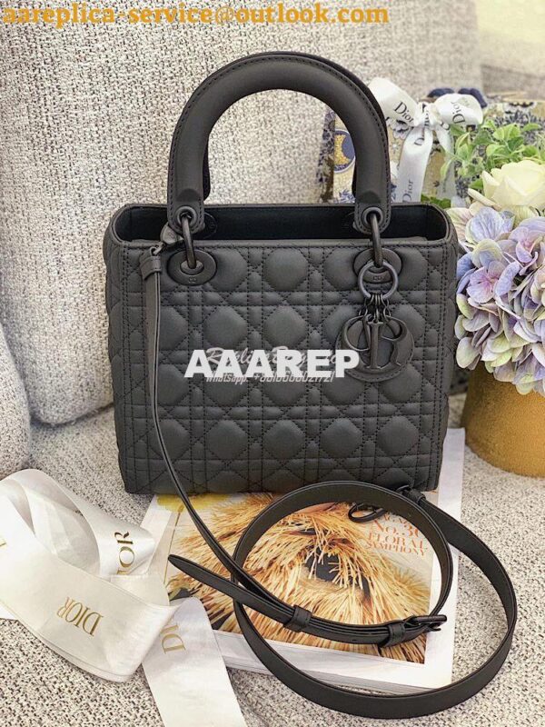 Replica Dior Medium Lady Dior Ultra-Matte Black Tote Bag M0565